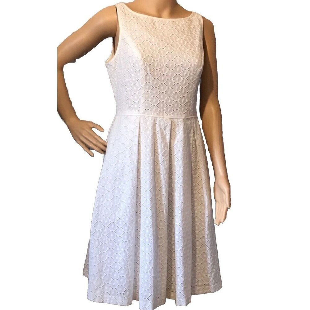 Evan Picone 100% Cotton Womens 10 Eyelet Embroidered White Dress Pockets  Bridal